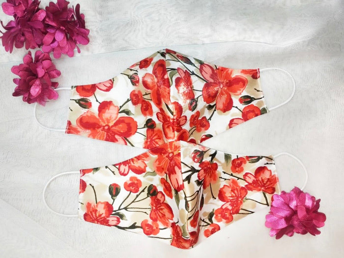 Floral Face Mask - Coral - bAnuDesigns