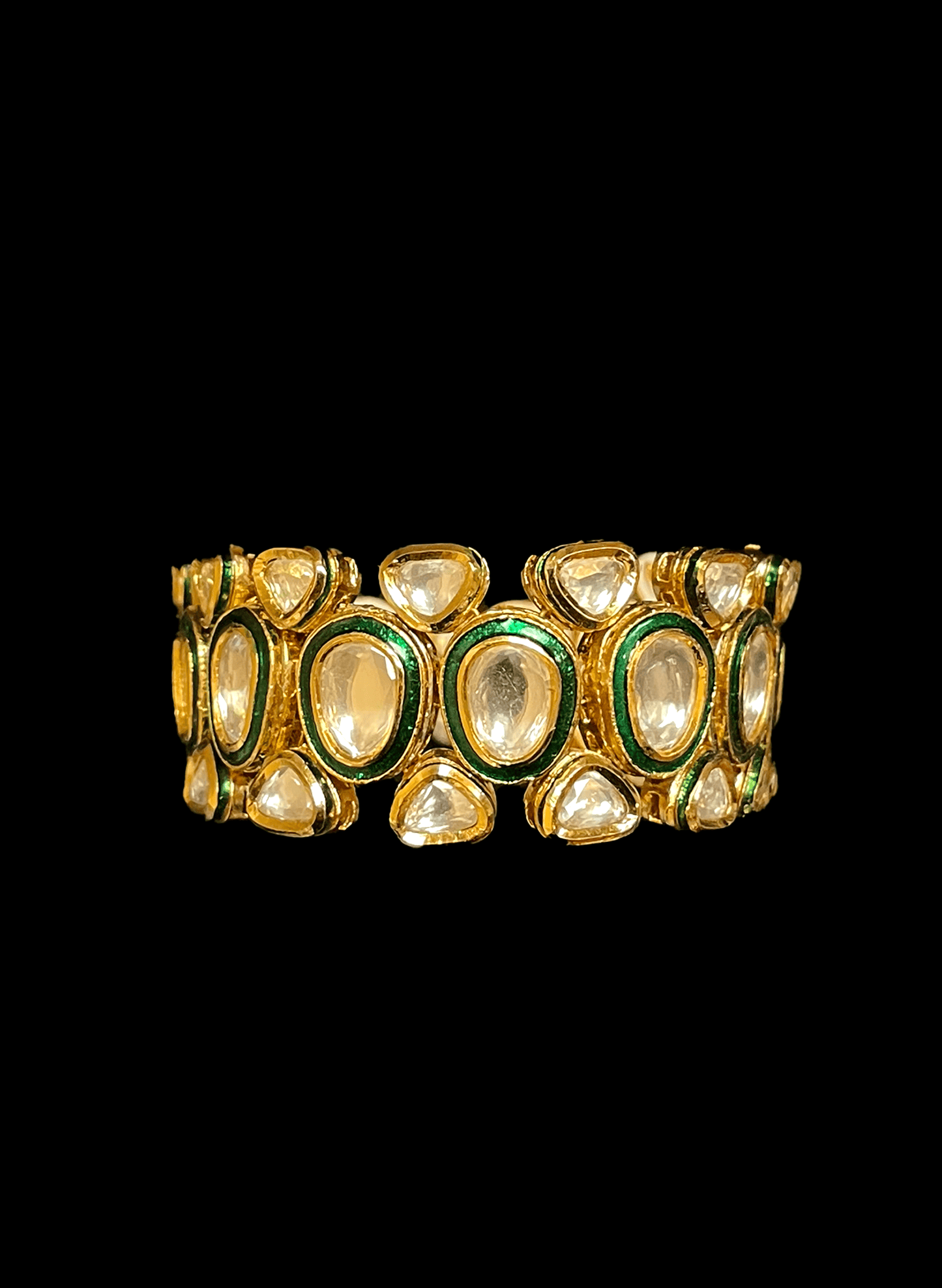 Load image into Gallery viewer, Green Meenakari with clear Kundan stone bracelet
