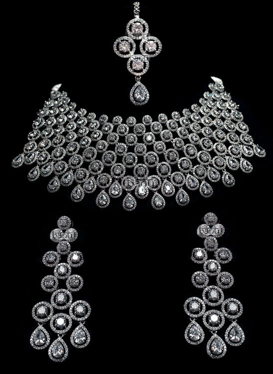 Beryl III - Modern Silver CZ Bridal Choker Set