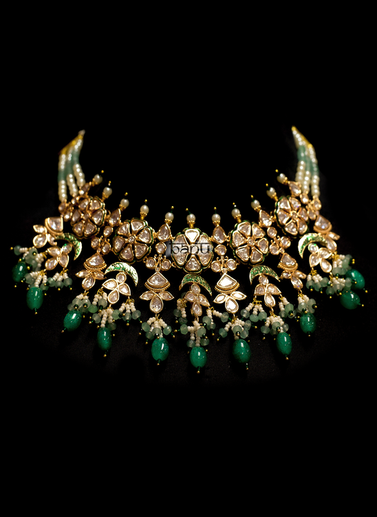 Load image into Gallery viewer, Soraya I - Crystal Kundan, Green Pearl and Ruby Necklace Set
