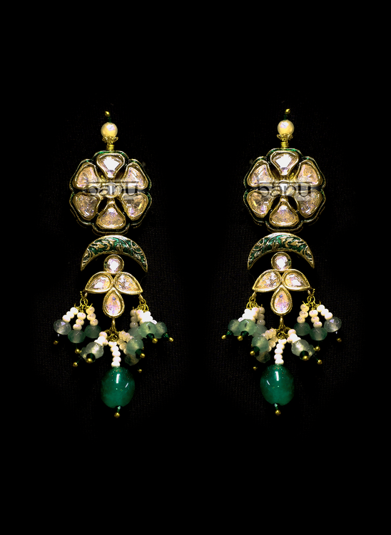 Soraya I - Crystal Kundan, Green Pearl and Ruby Necklace Set