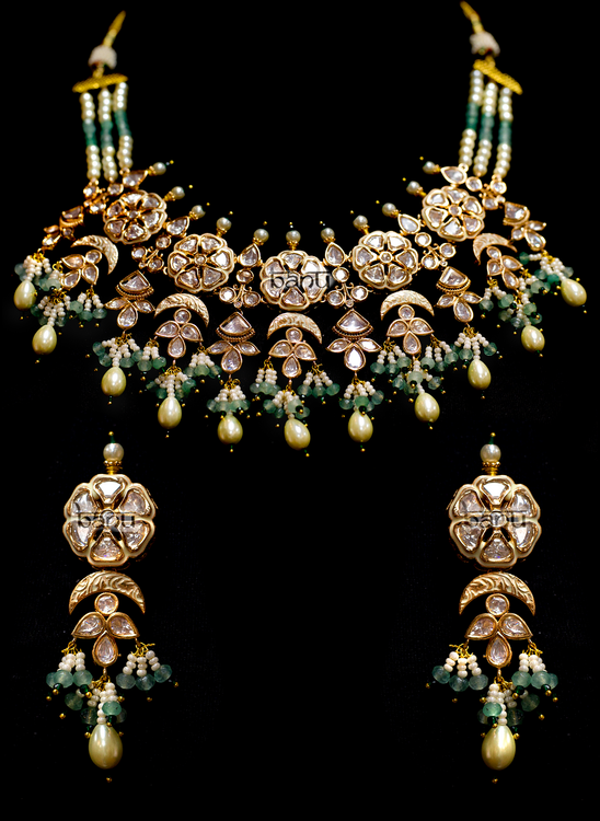 Soraya IV - Crystal Kundan, Lime Pearl and Ruby Necklace Set