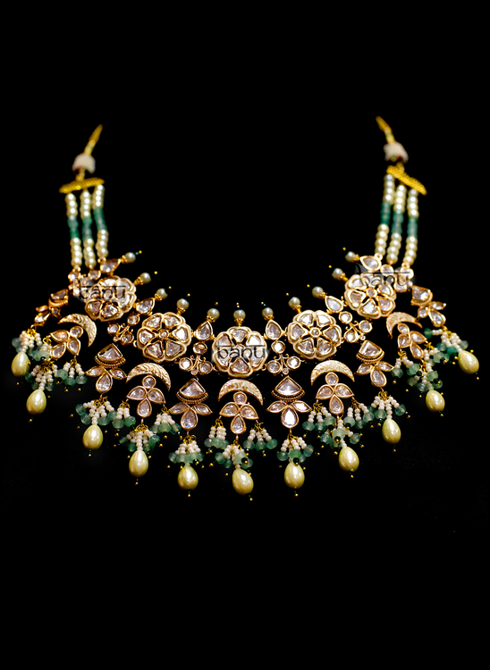 Load image into Gallery viewer, Soraya IV - Crystal Kundan, Lime Pearl and Ruby Necklace Set
