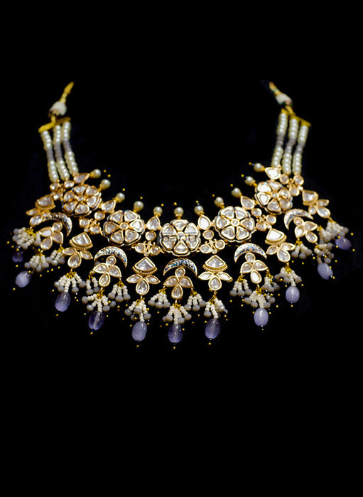 Soraya III - Crystal Kundan, Purple Pearl and Ruby Necklace Set
