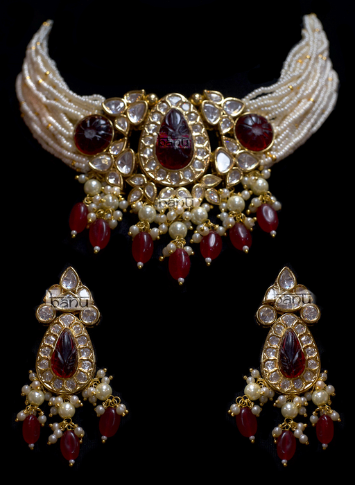 Bijou II - Red Pearl Bridal Choker Set