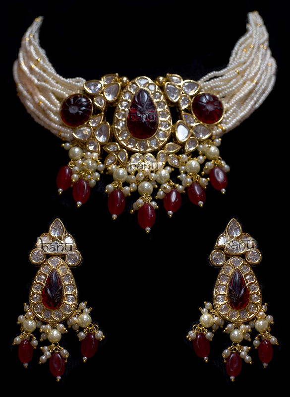 Bijou II - Red Pearl Bridal Choker Set