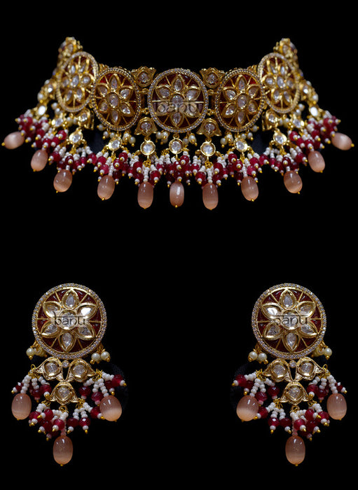 Hyacinth I - Pink Pearl and Kundan Bridal Jewelry Set