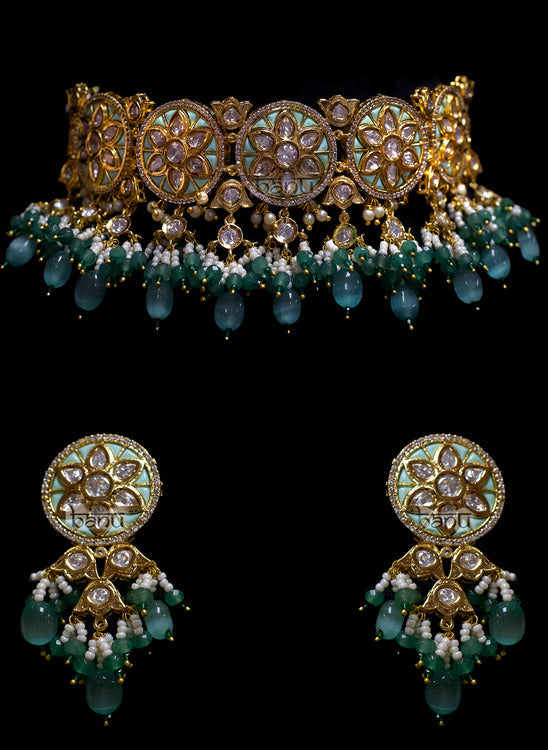 Hyacinth II - Green Pearl and Emerald Bridal Jewelry Set