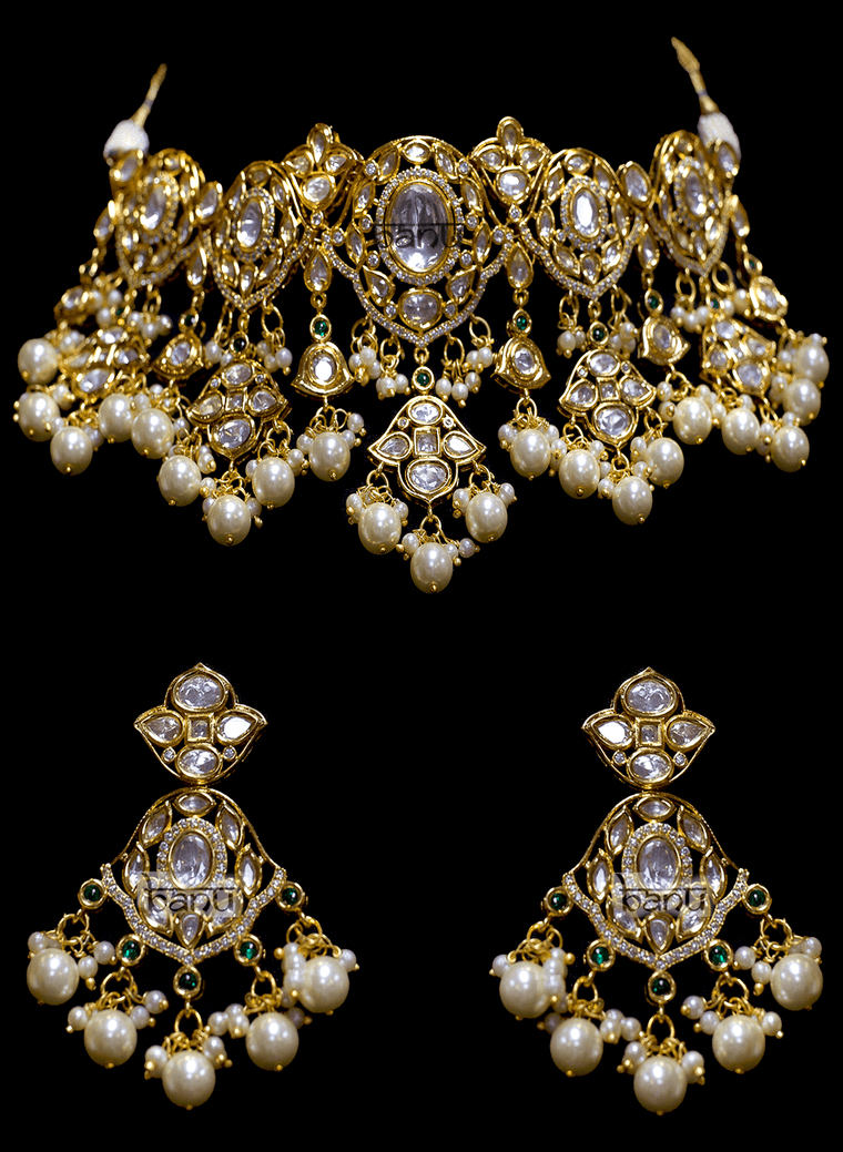 Penina I - White Pearl and Kundan Bridal Jewelry Set