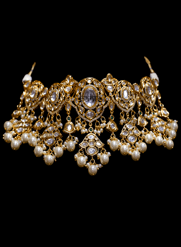 Penina - White Pearl and Kundan Bridal Jewelry Set