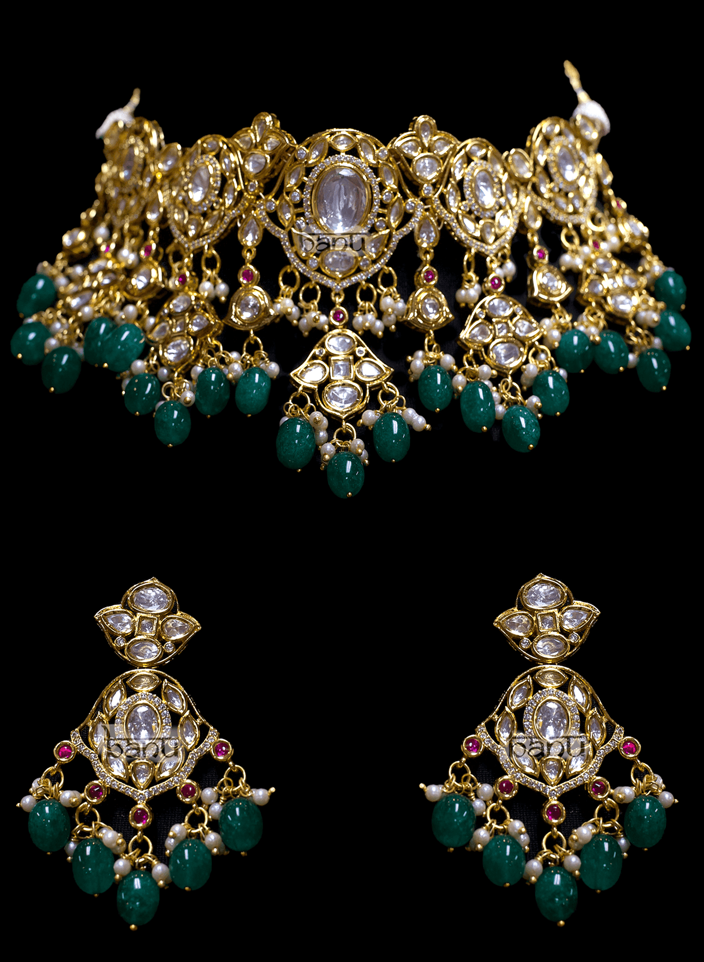 Load image into Gallery viewer, Penina II - Green Pearl and Kundan Bridal Jewelry Set
