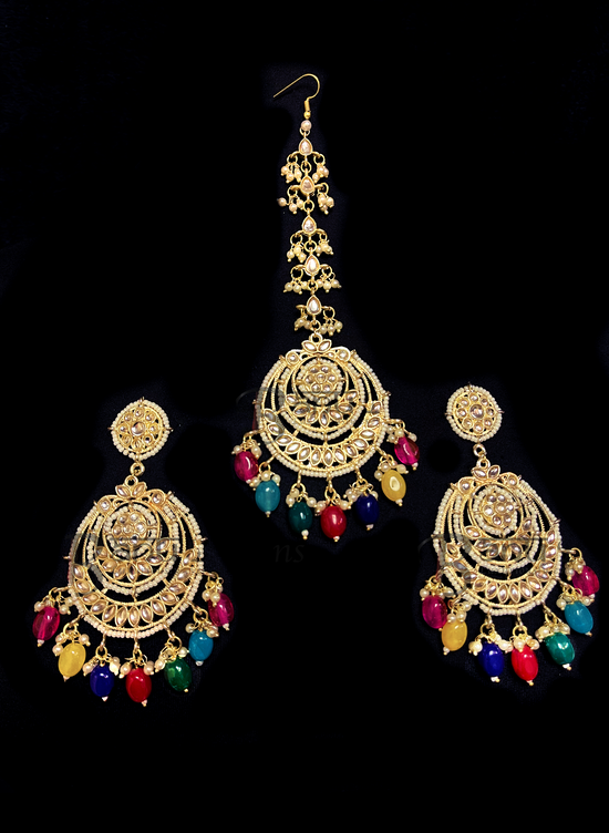 Multi color bridal tikka set with colorful onyx & pearls