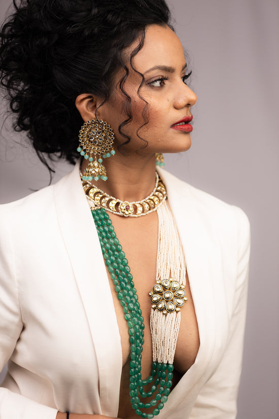 Chantel Emerald Broach Pearl Necklace - bAnuDesigns