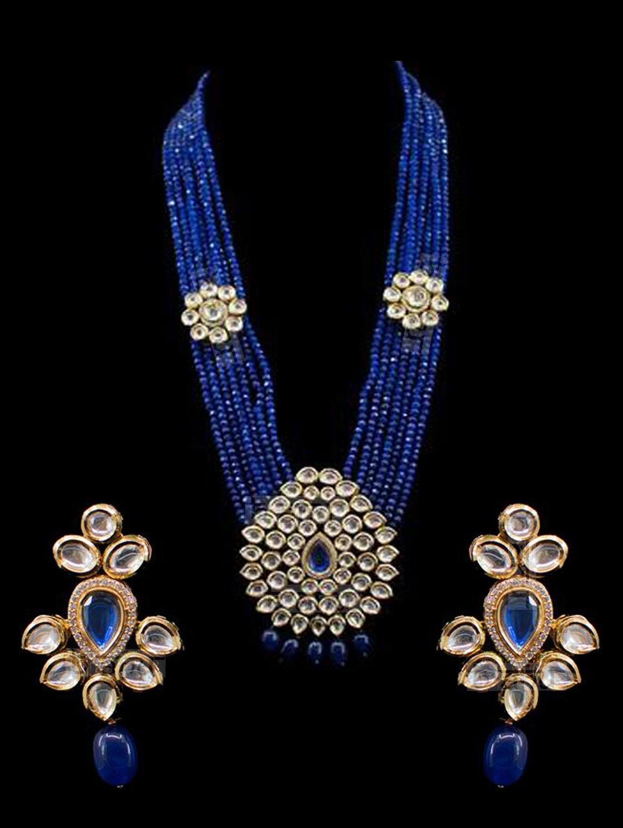 Fariha Kundan Pendant Set - Sapphire - bAnuDesigns