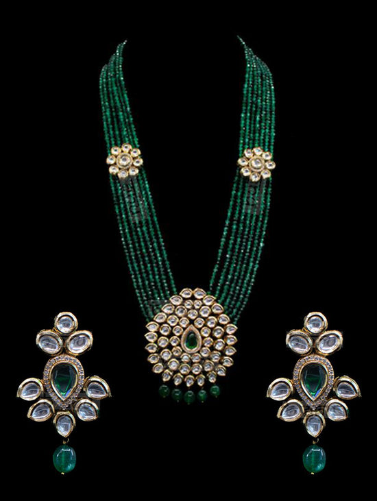 Fariha Kundan Pendant Set - Emerald - bAnuDesigns