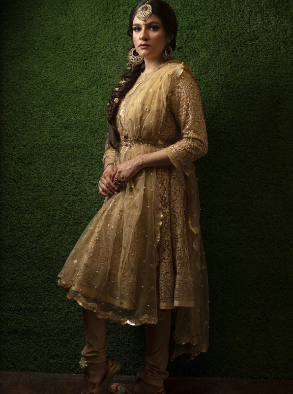 monochrome gold short anarkali