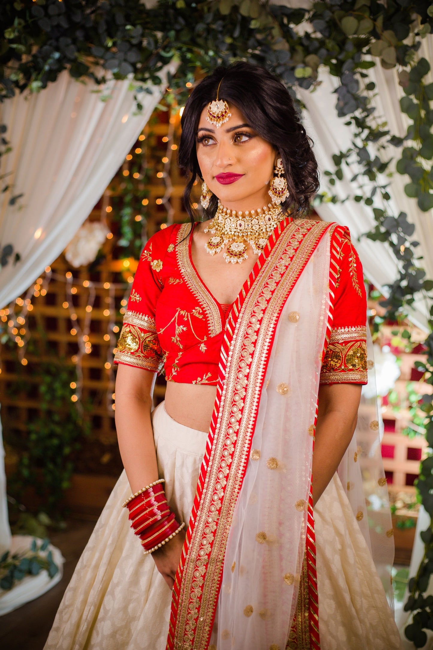 Red and White Minimalist Silk Lehenga for Modern Brides