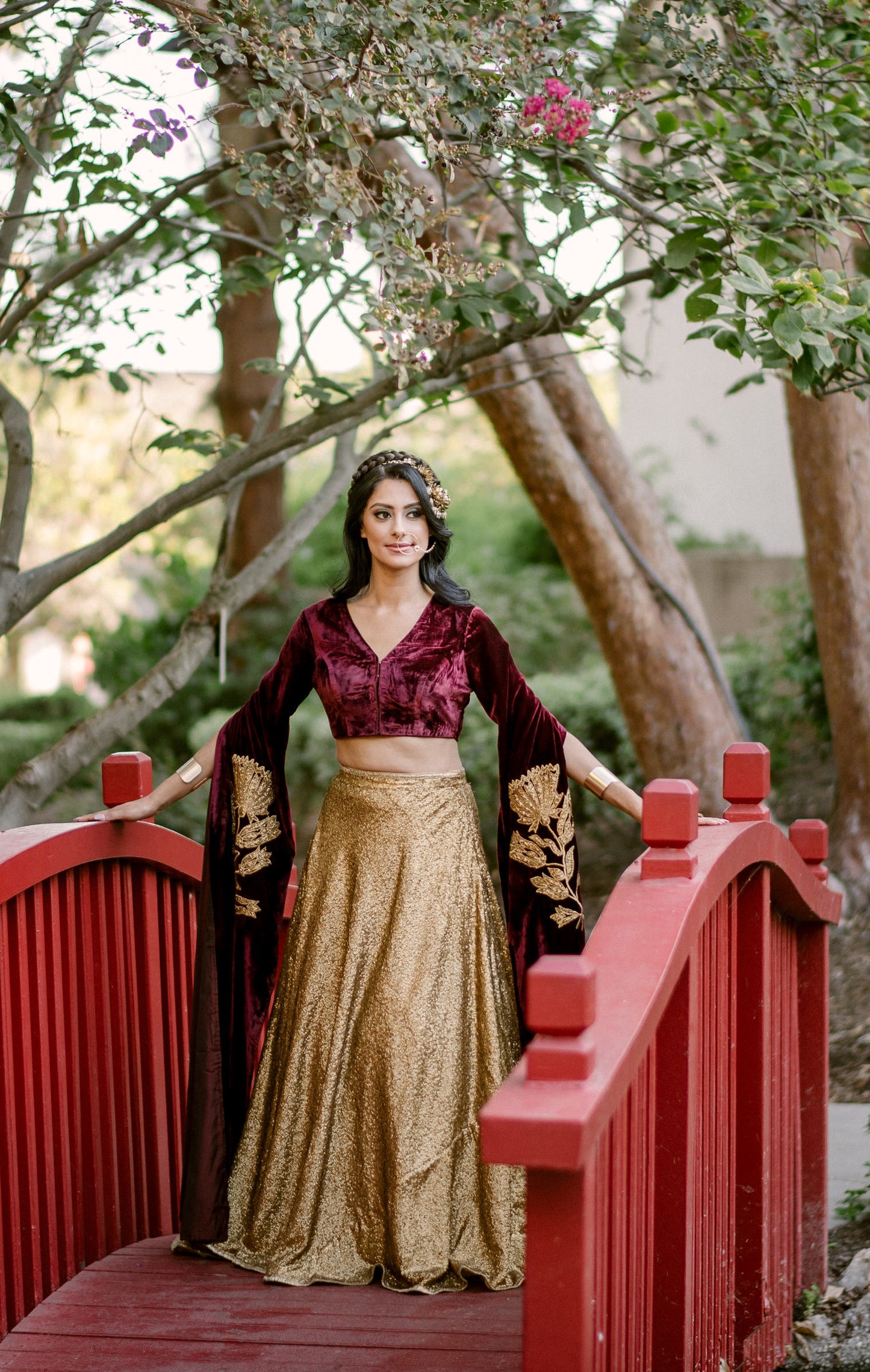 Load image into Gallery viewer, Golden Girl Lengha - Gold Sequin Lengha with Velvet cape blouse - bAnuDesigns
