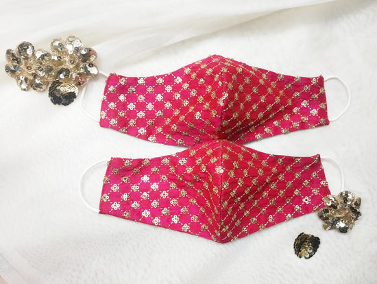 Jaal Bridal Silk Embroidery Face Mask - Pink - bAnuDesigns