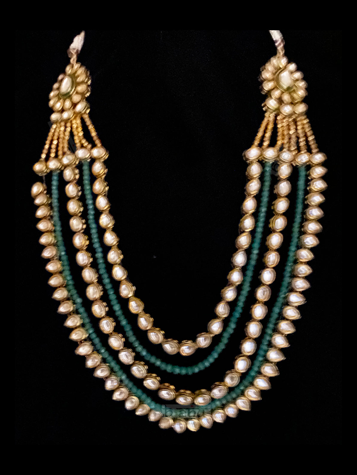 Aza Multi-string Emerald, Pearl Statemet Necklace with Kundan Pendant ...
