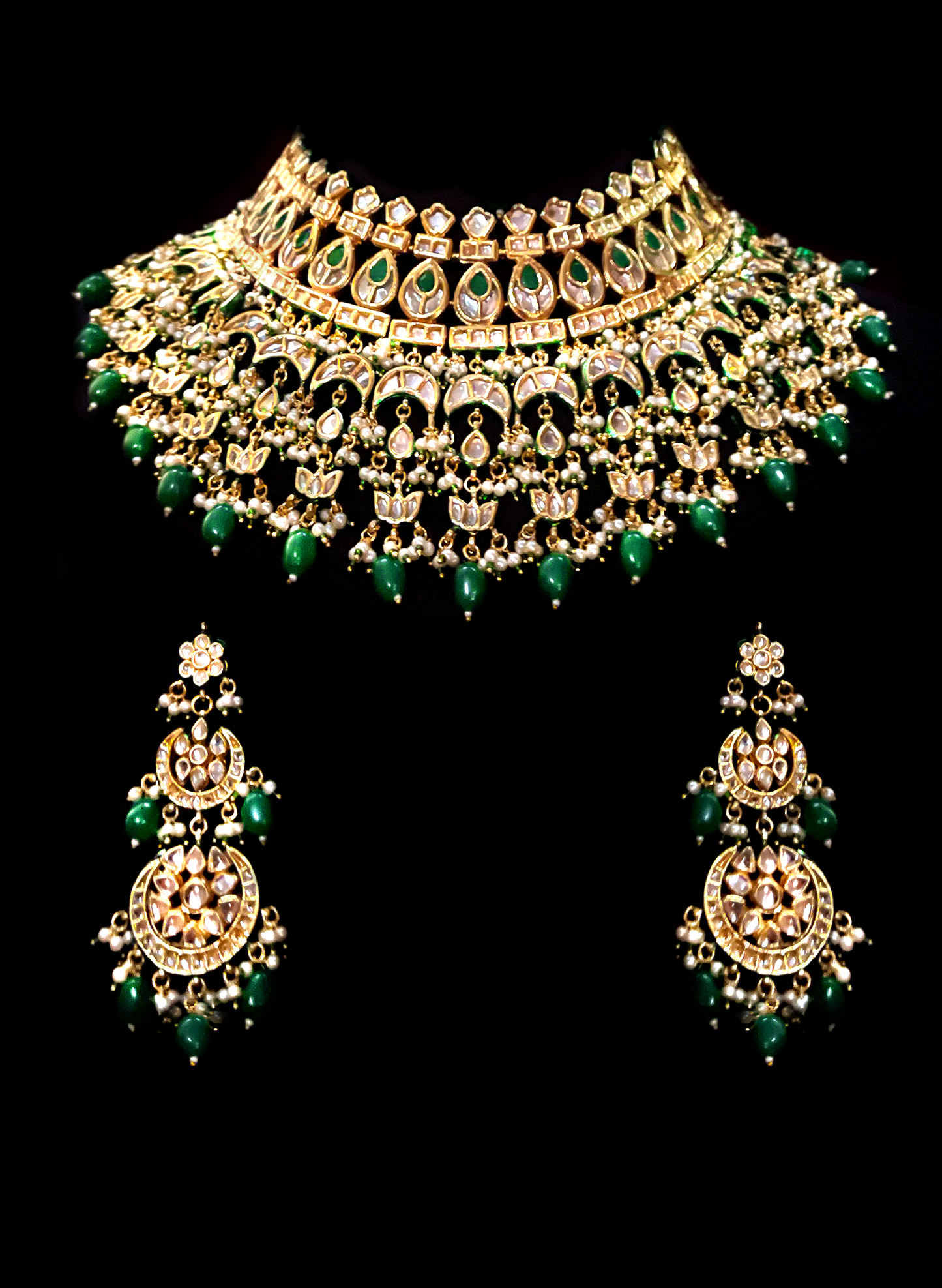 Kundan bridal choker with emerald drops