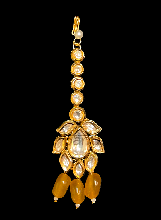 Bridal Kundan Maang Teekah with Kundan & Yellow stone drops