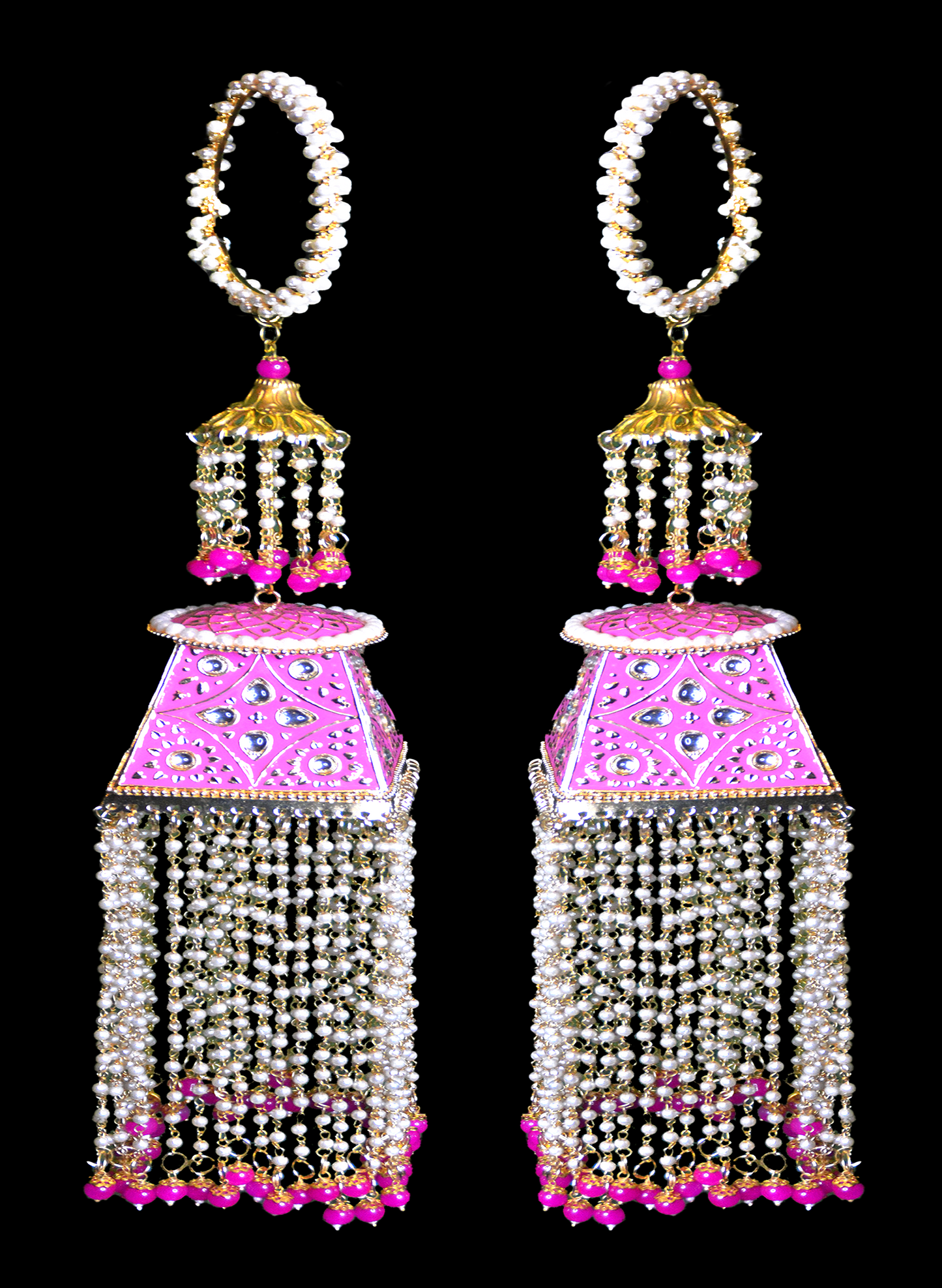 Pink Meenakari Kaleera bangle for brides with Pearls