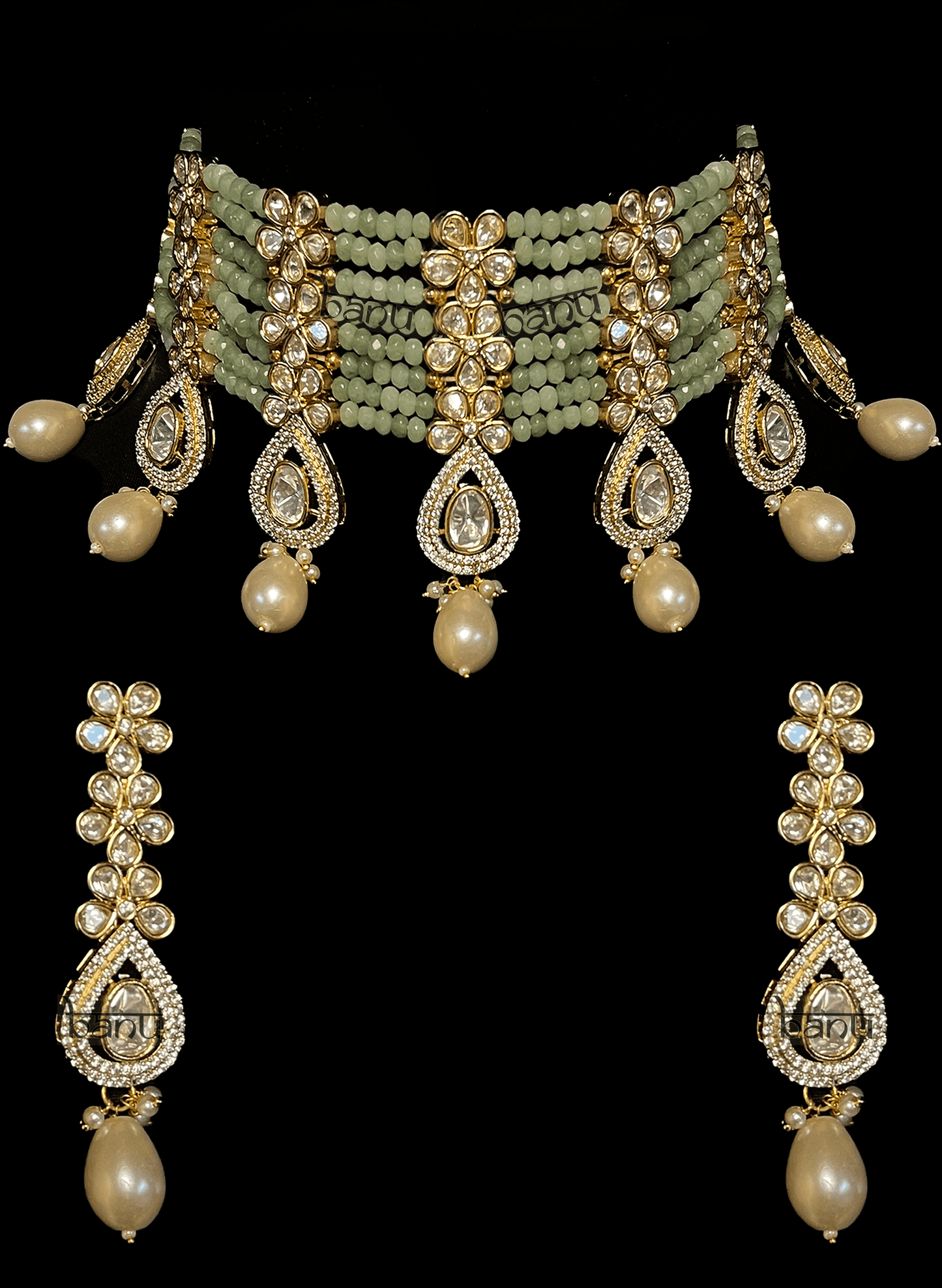 Load image into Gallery viewer, Harini - Modern Bridal Set w/ Pastel Green Stones, Kundan &amp;amp; Pearls
