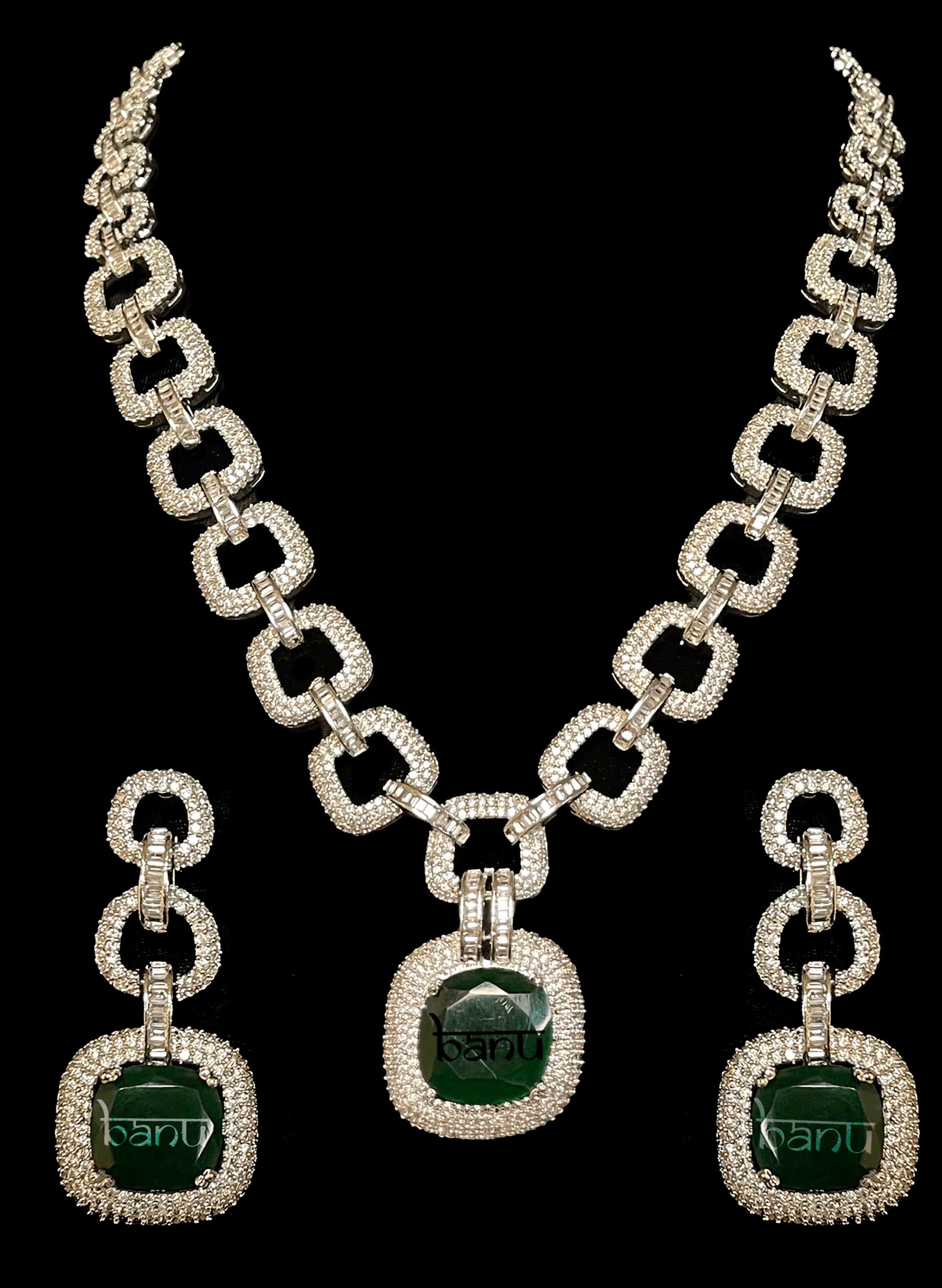 Scarlet - Modern Victorian Inspired Emerald Bridal Set w/ Clear CZ Crystal