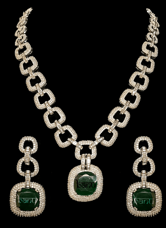 Load image into Gallery viewer, Scarlet - Modern Victorian Inspired Emerald Bridal Set w/ Clear CZ Crystal
