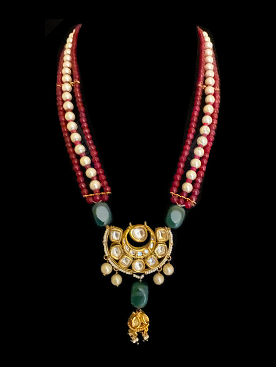 Load image into Gallery viewer, Mariska Ruby, Pearls, Emeralds &amp;amp; Kundan Necklace - bAnuDesigns
