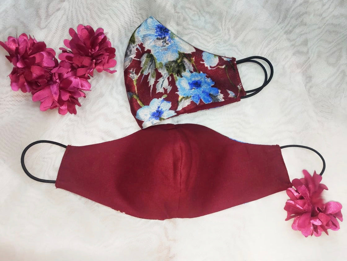 Floral Face Mask - Wine - bAnuDesigns