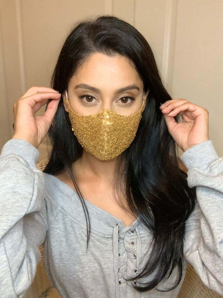 Sequin Face Mask - Gold
