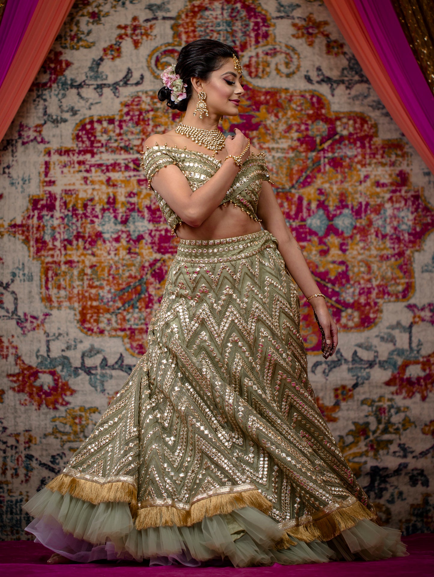 Load image into Gallery viewer, Mendhika Bridal Lehenga - Indian Bridal Wear - bAnuDesigns
