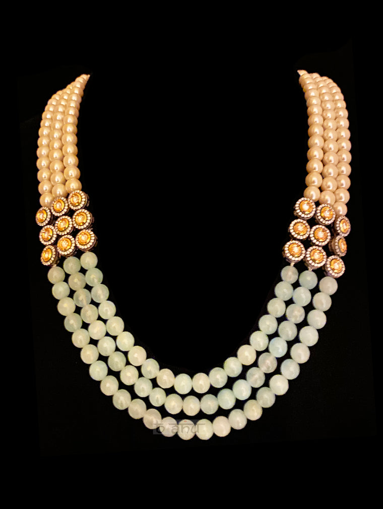 Mirah 2 Necklace With Matte Blue Pearls & Polki