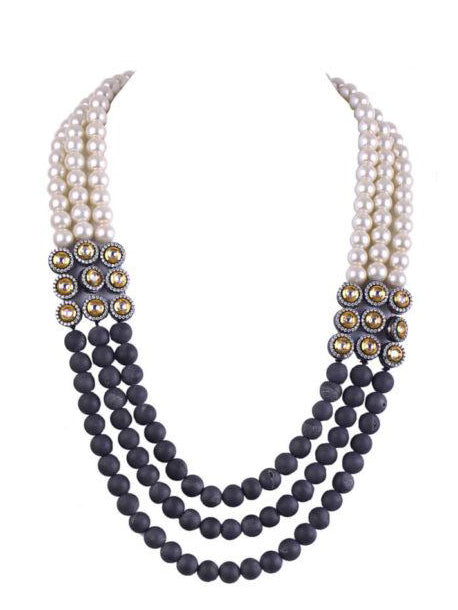 Mirah Necklace With Matte Grey Pearls & Polki - bAnuDesigns