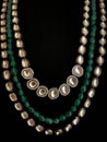 Nargis Multi Strand Green Emeralds & Silver Kundan CZ Stone Necklace - bAnuDesigns