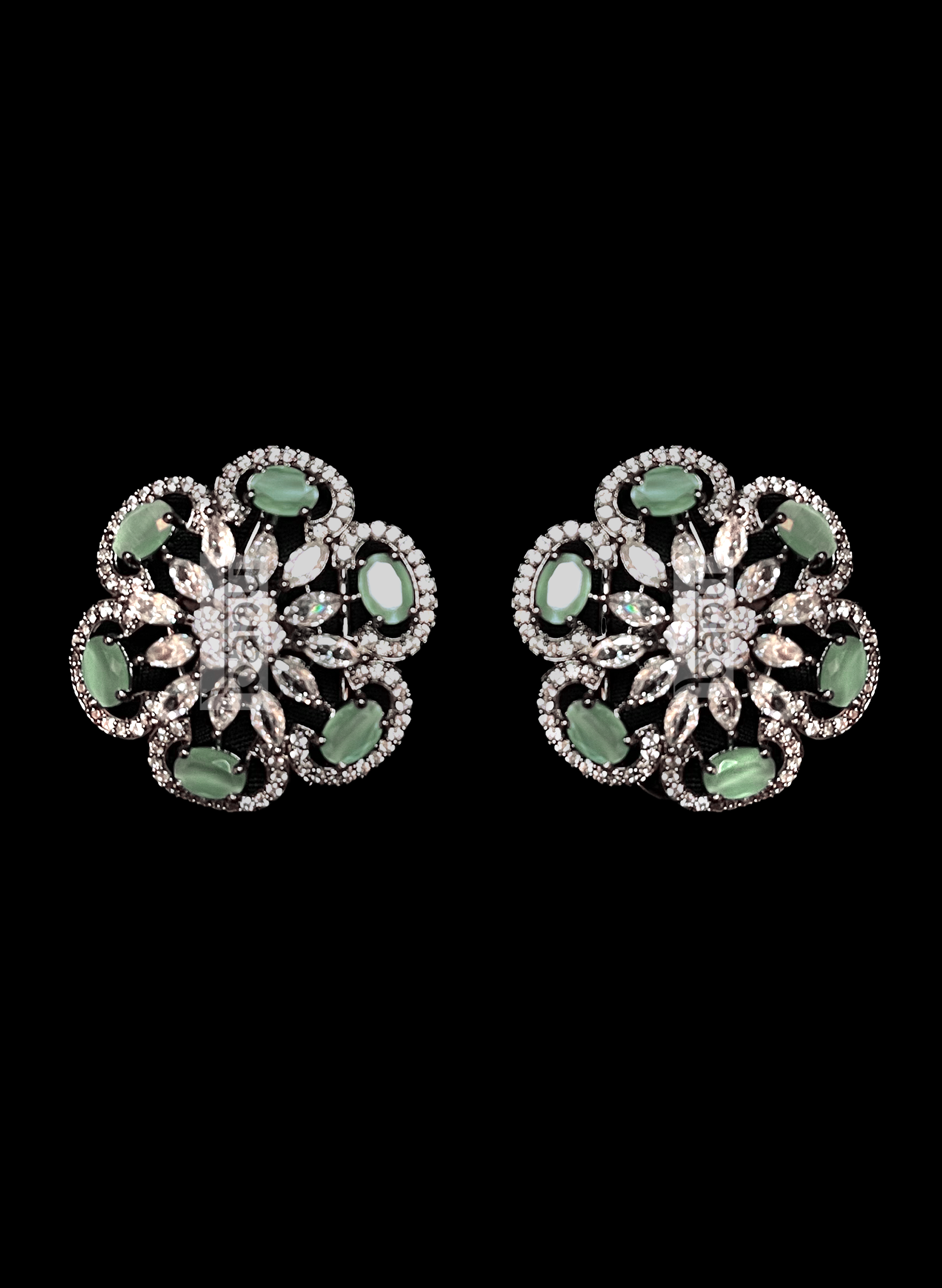 Indian CZ crystal studded earrings with green onyx