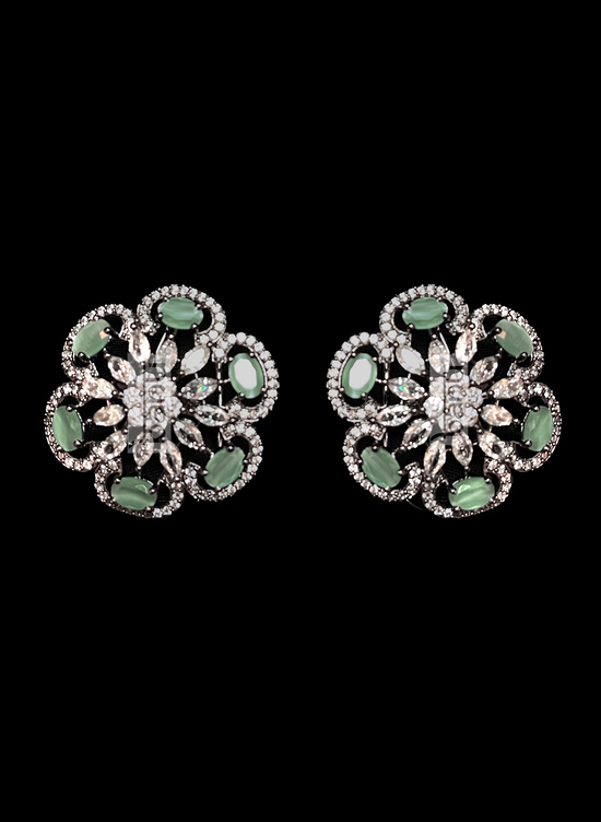 Load image into Gallery viewer, Indian CZ crystal studded earrings with green onyx
