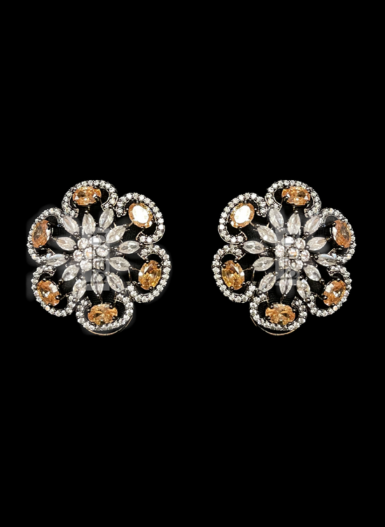 Rose Gold Onyx Stud Earrings with CZ crystals for Indian brides