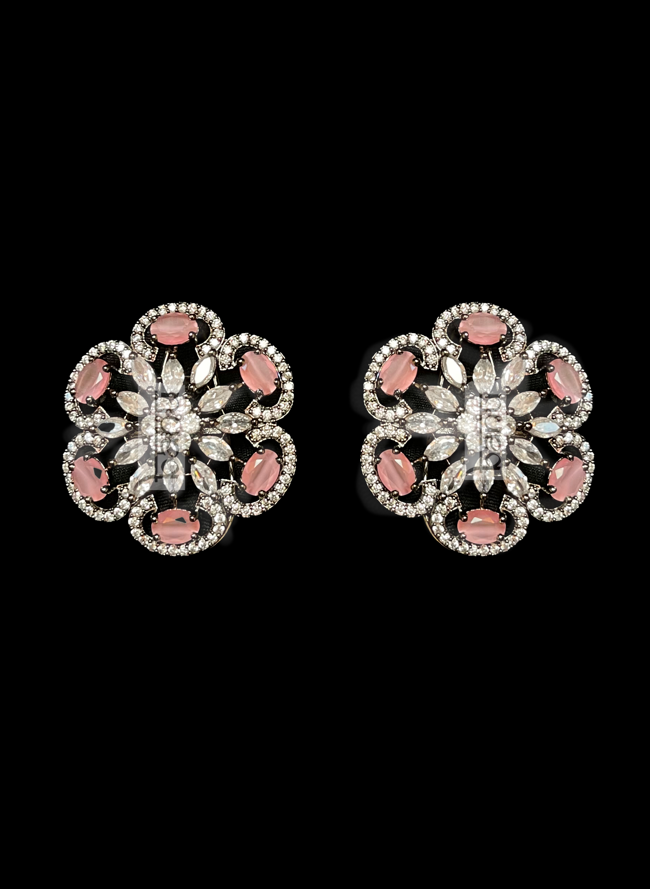 CZ stone studded earrings with pink onyx