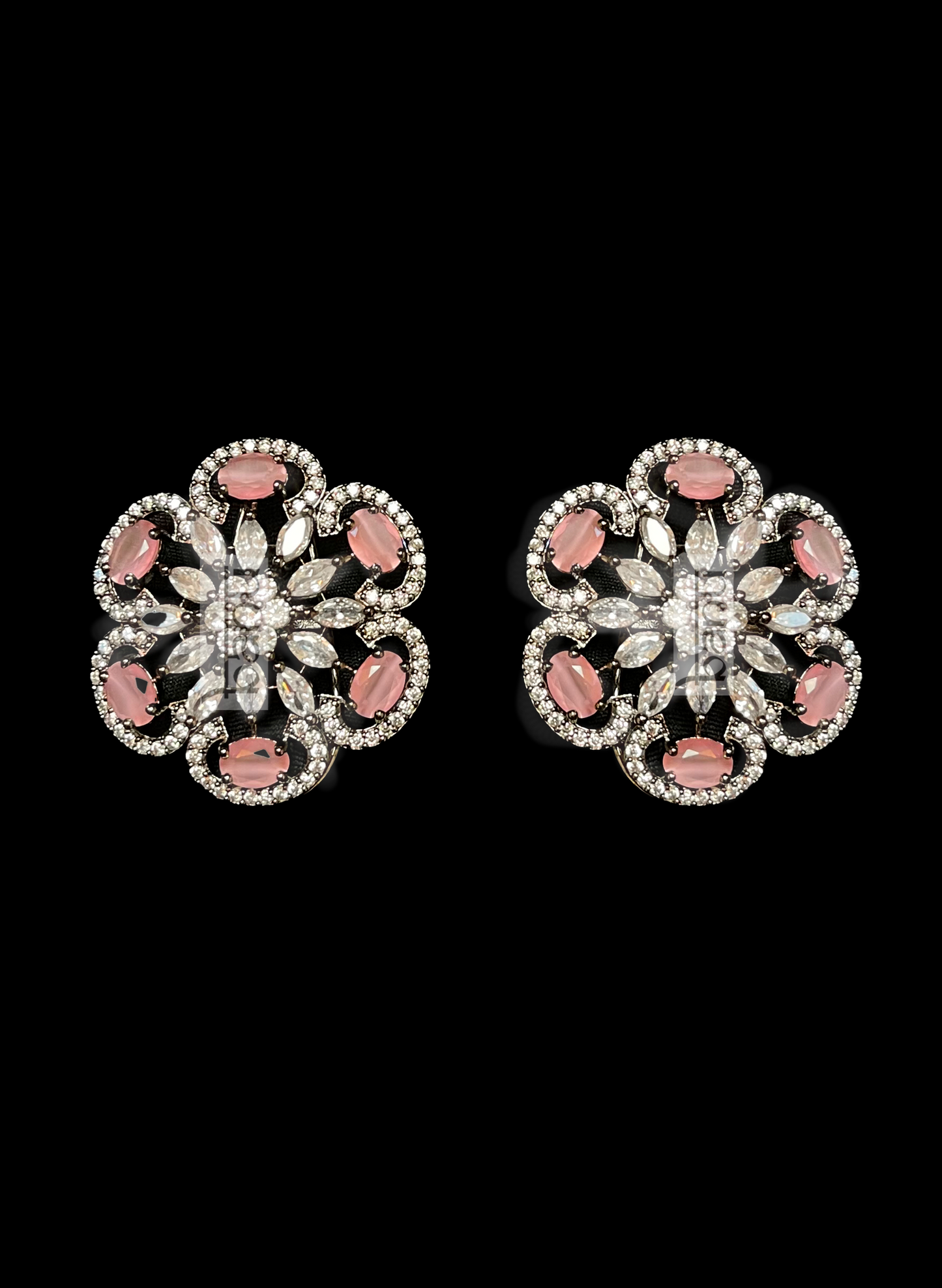 Load image into Gallery viewer, CZ stone studded earrings with pink onyx
