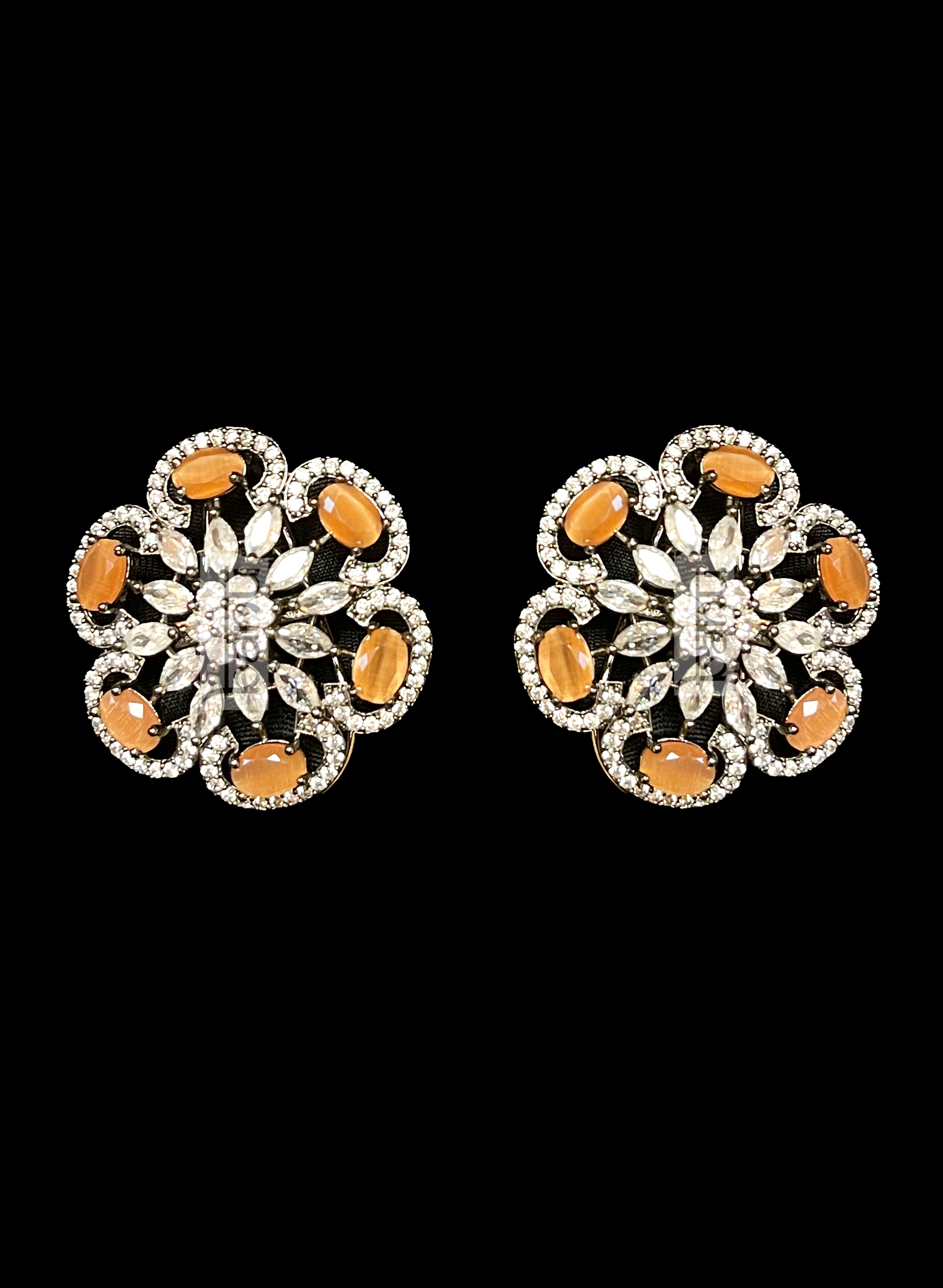 Orange Onyx with CZ crystal stud earrings