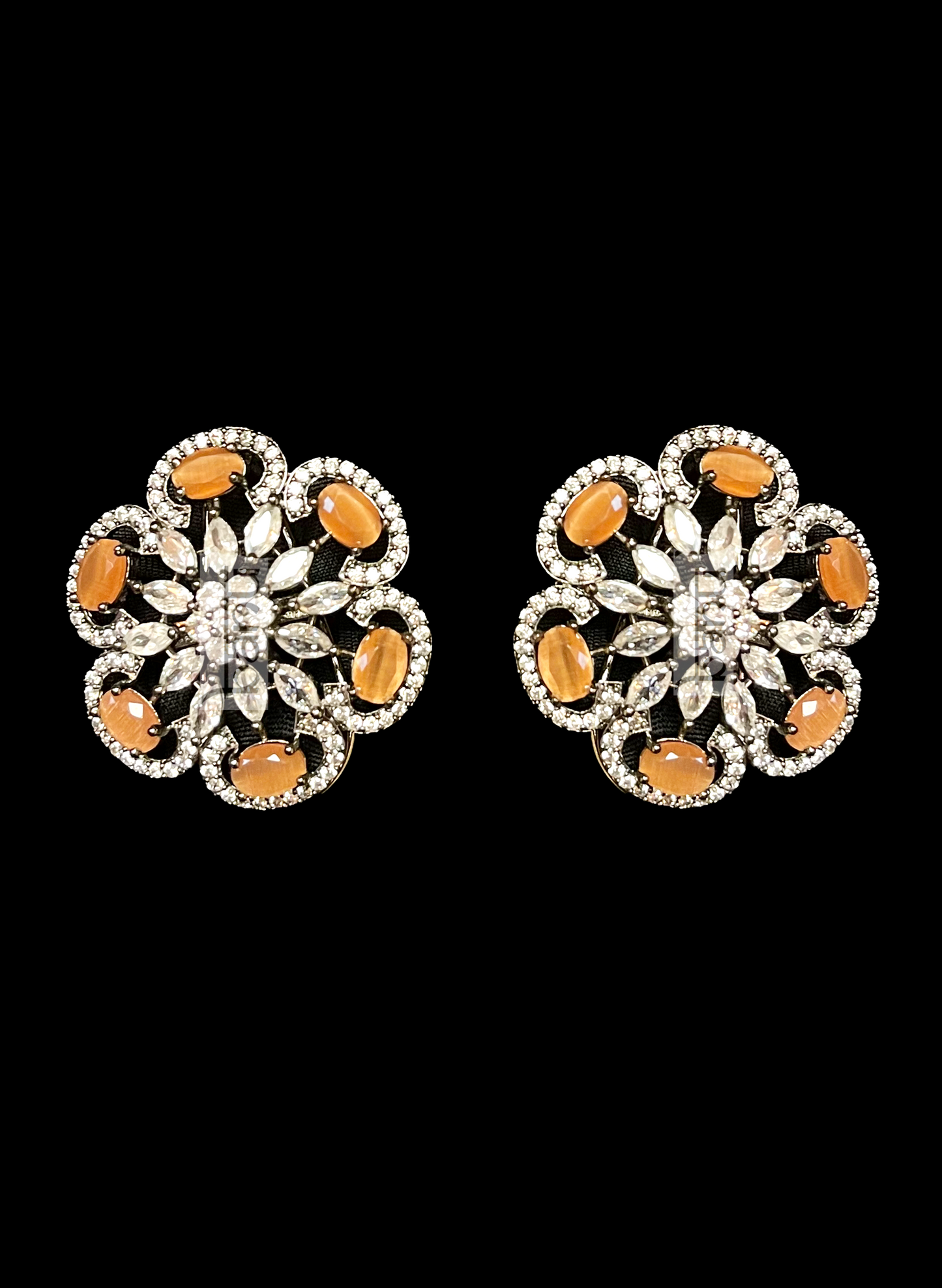 Load image into Gallery viewer, Orange Onyx with CZ crystal stud earrings
