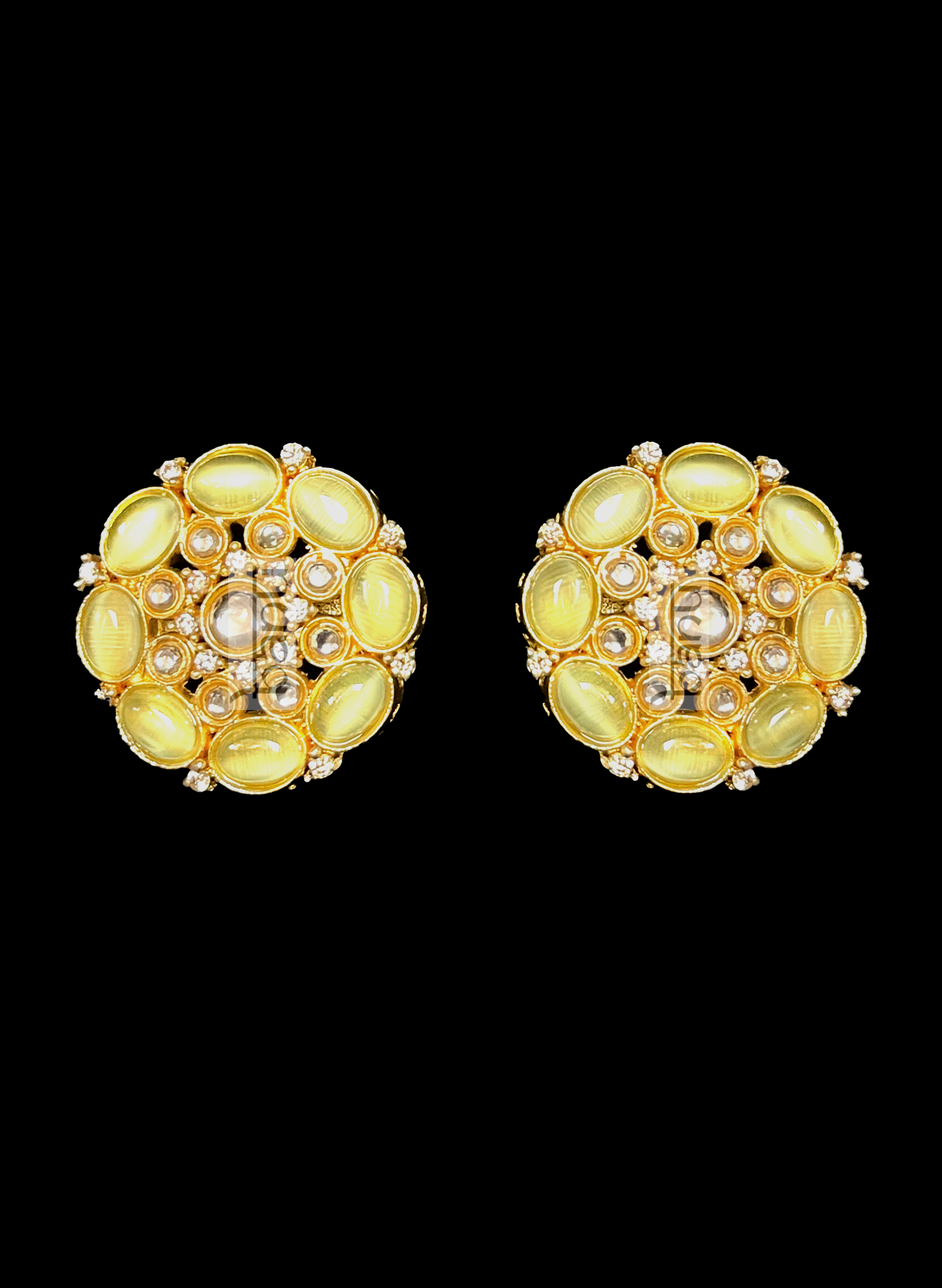 Lemon yellow onyx Indian stud earrings with CZ stones