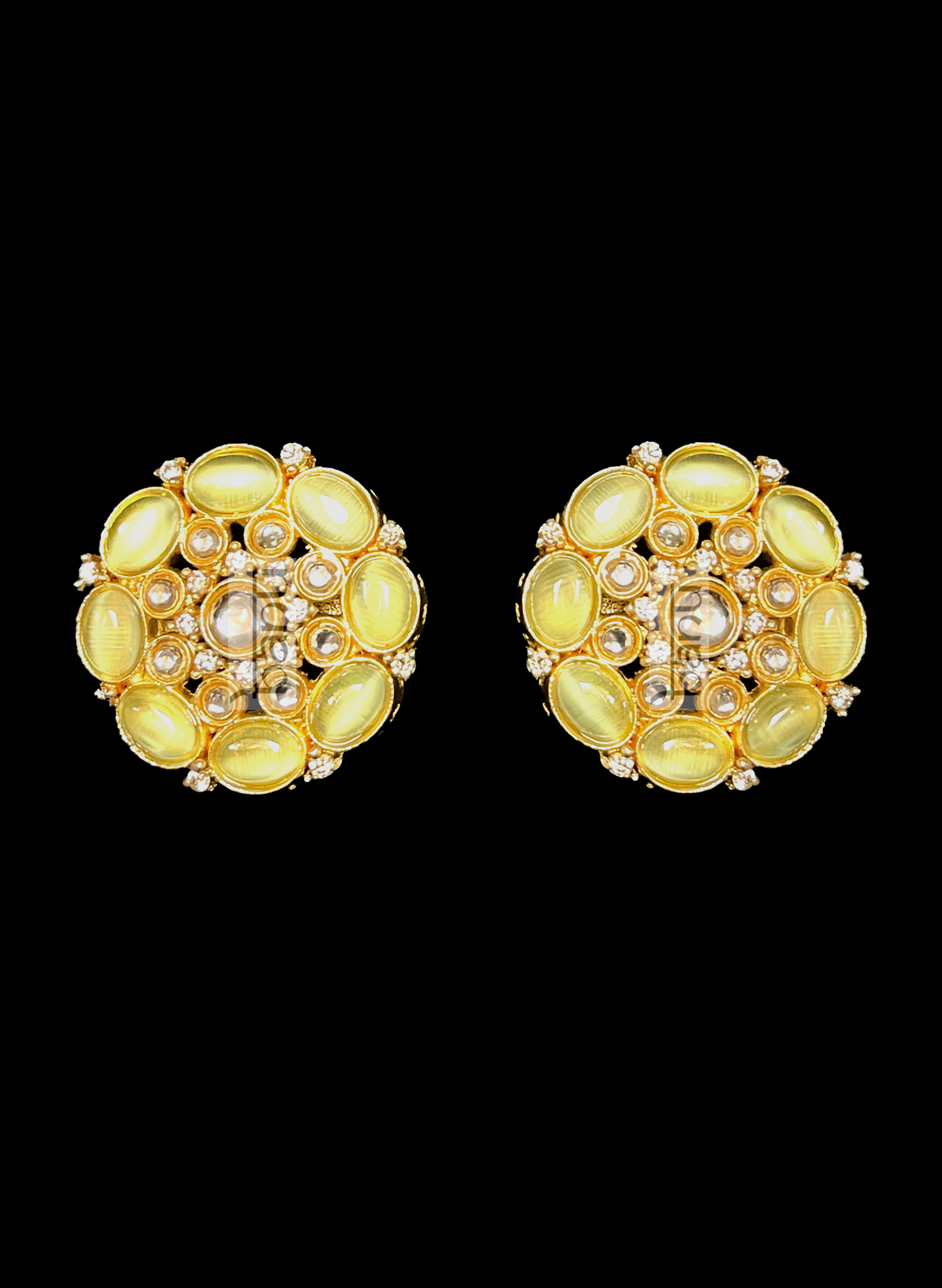 Load image into Gallery viewer, Lemon yellow onyx Indian stud earrings with CZ stones
