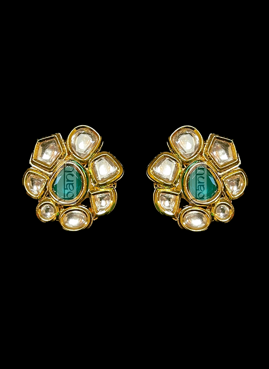 Indian bridal stud earring with Kundans and Blue onyx