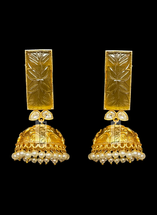 Traditional Meenakari Earrings for Women with Yellow Onyx & Pearls