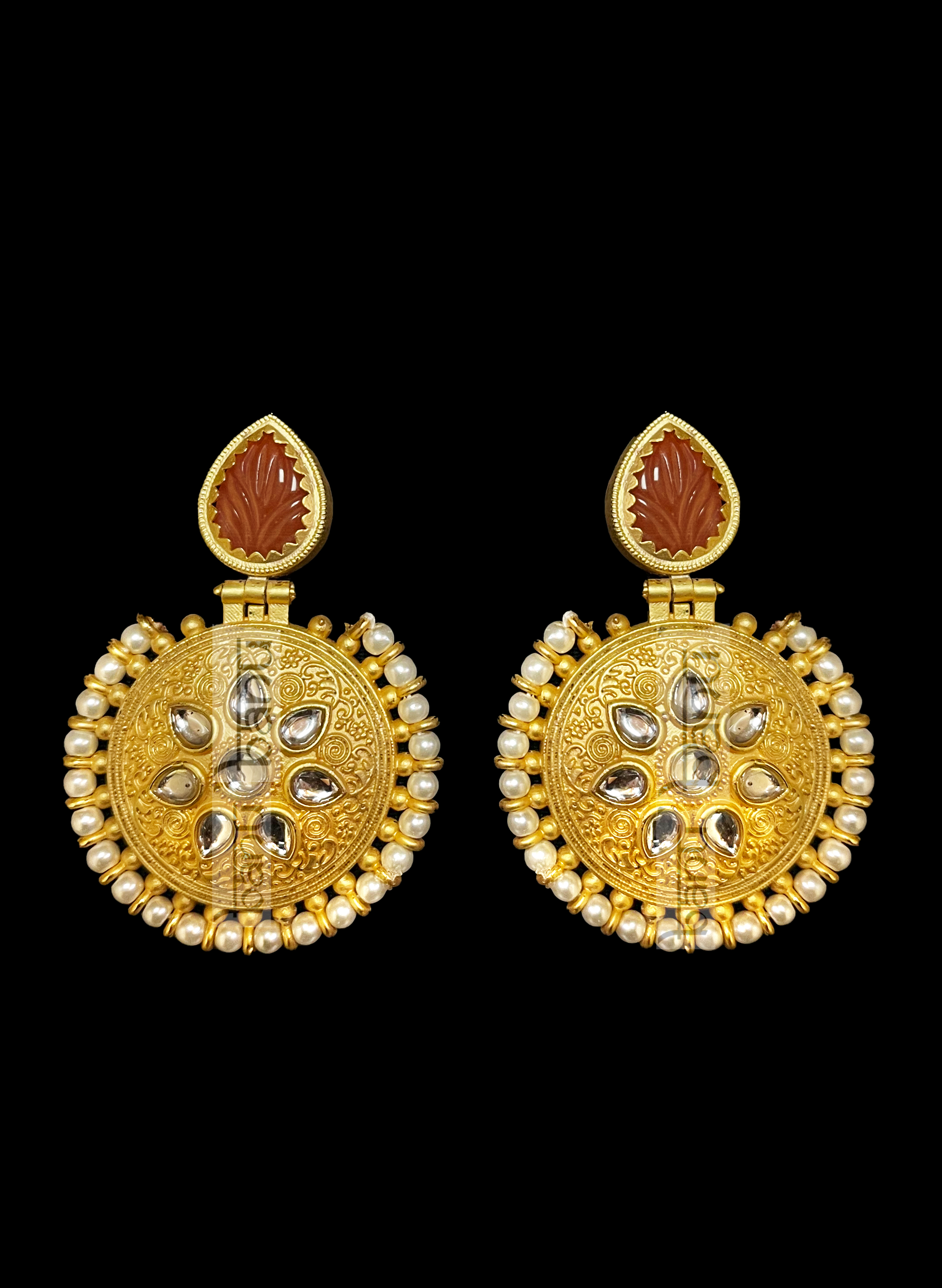 Indian Bridal Amrapali Earring for Women - Kundan, Brown Onyx & Pearls