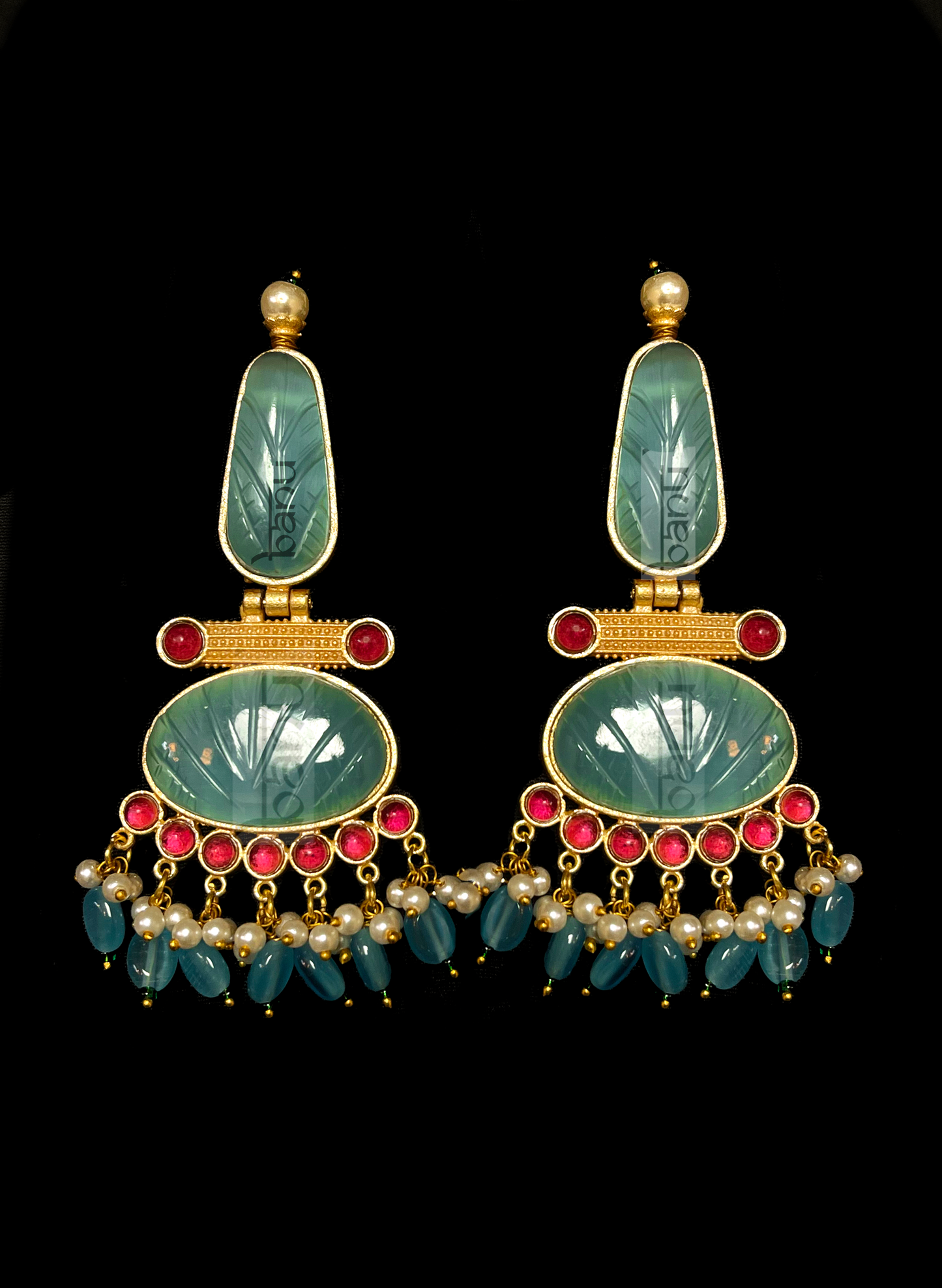 Load image into Gallery viewer, Women&amp;#39;s Amarpali Earrings in Blue with Pearls &amp;amp; Red Onyx
